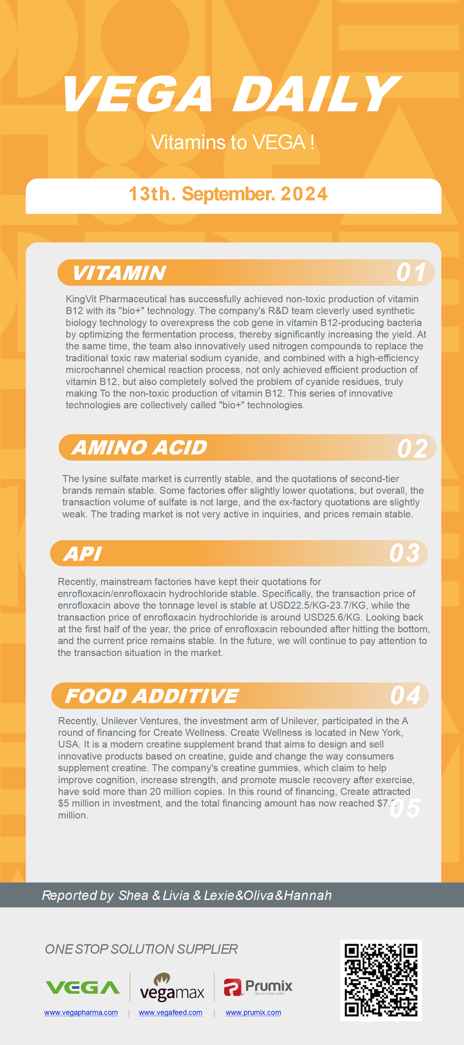 Vega Daily Dated on Sep 13th 2024 Vitamin Amino Acid APl Food Additives.png